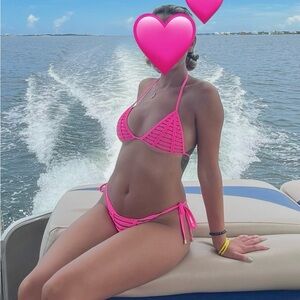 Beach Bunny Neon Pink Strappy Triangle Bikini Set S top M bottom